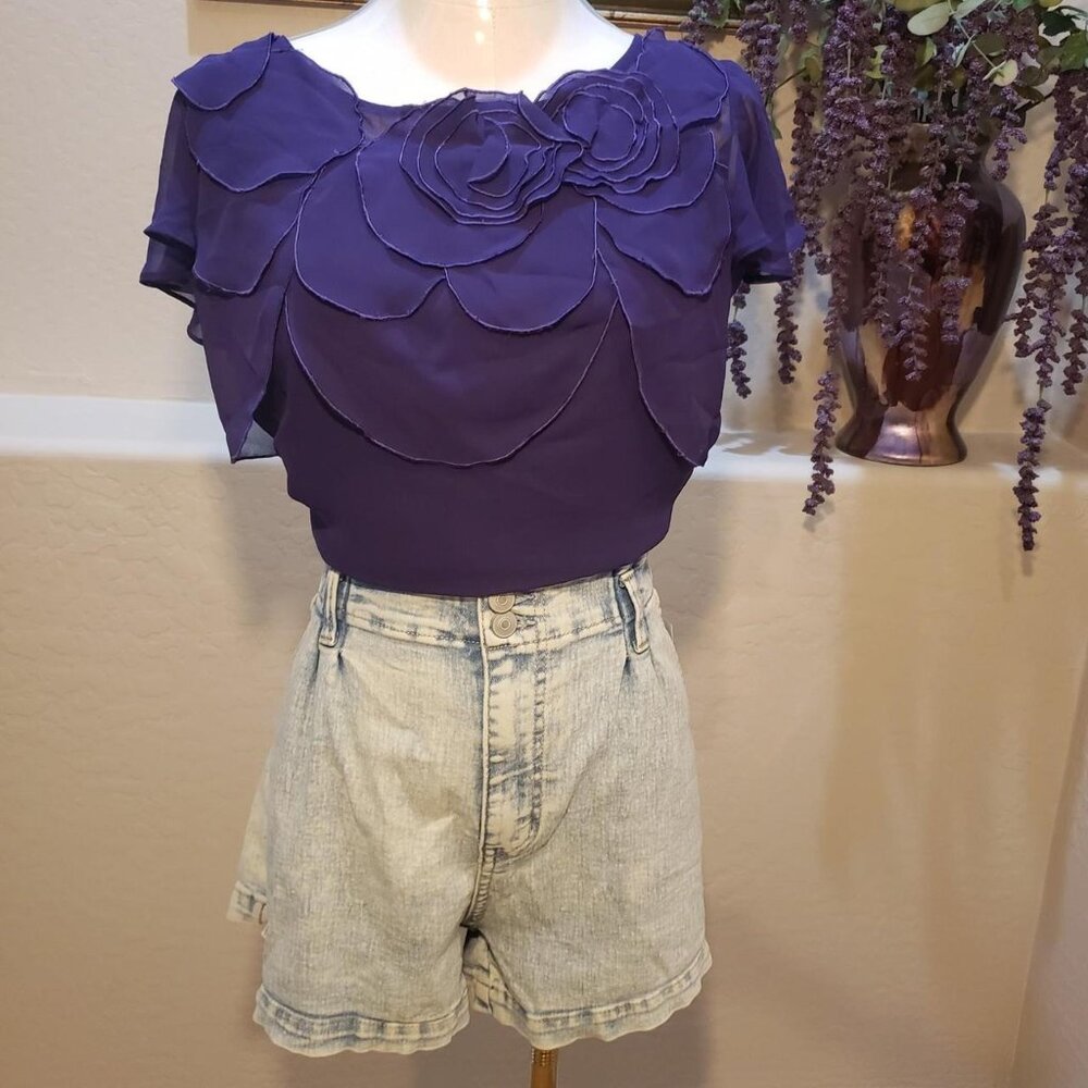 WORTHINGTON PXL, 2-PIECE SET Purple Floral Embellished Shirt & Cami